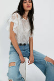 Free People Lunar Ash Lace Top Clean Ivory