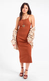 Rust Rib Knit Midi Dress