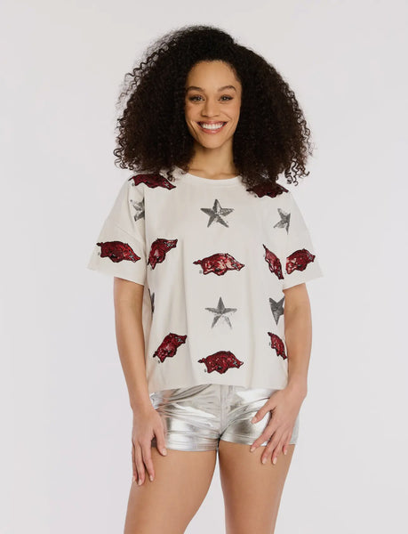 Arkansas All Over Sequin Boxy Tee