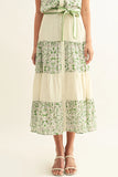 Green Multi Mixed Media Flared Midi Skirt
