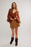 Free People Paradise Found Suede Skort Caramel Cafe