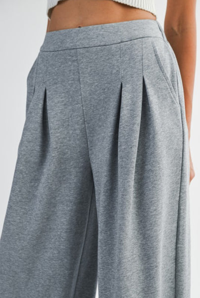 Grey Front Pleated Pants