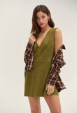 Olive V Neck Suede Shift Mini Dress