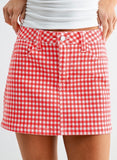 Red Gingham Micro Skirt w/Slit