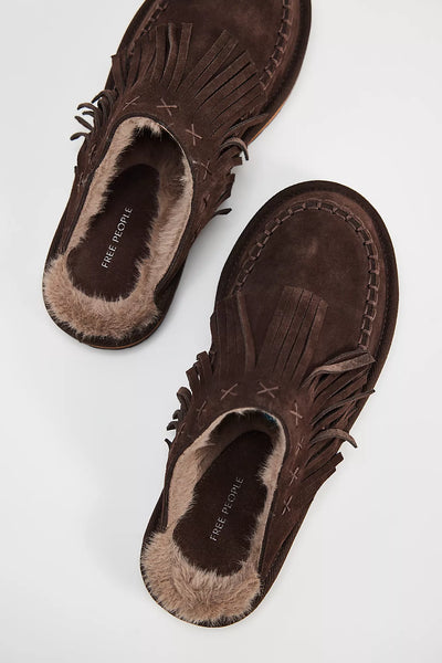 Free People Fallon Fringe Mule Chocolate Suede