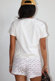 Off White Lace Trim Short Sleeve Top