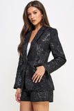 Black Notched Collar Embossed Blazer