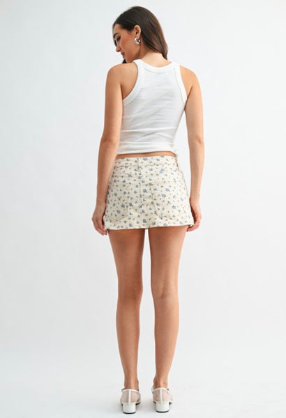 Flower Print Denim Skort