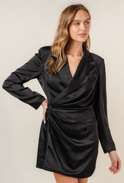 Black Side Button Blazer Dress