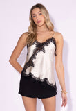 Champagne Lace Trim Asymmetrical Hem Top