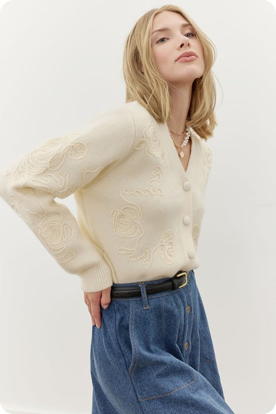 Cream Floral Embroidered Sweater