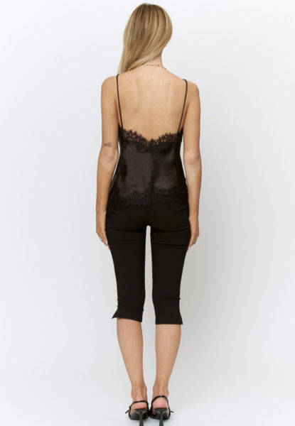 Black Lace Trim Asymmetrical Hem Top