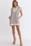 Cream Blue Stripe Ribbed Dress
