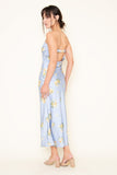 Baby Blue Floral Print Strapless Midi Dress