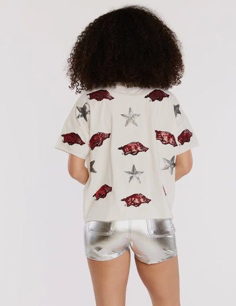 Arkansas All Over Sequin Boxy Tee