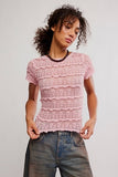 Free People Angelina Lace Tee Blushing Coral
