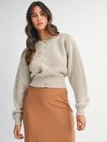 Taupe Knit Gold Button Cardigan