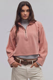 Free People Celeste Quarter Zip Coral Pink