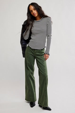 Free People Easy Does It Striped Tee Black & White Comb