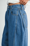 High Waisted Pleated Wide Leg Jean Pant