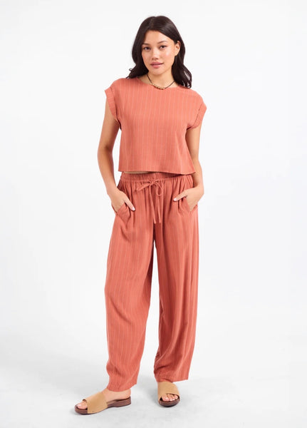 Mahogany/White Stripe Cuffed Top