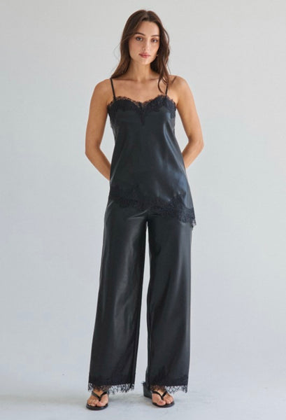 Black Lace Trim Detailed Vegan Top