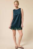 Evergreen Lace Trim Sleeveless Mini Dress