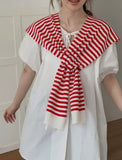 Striped Design Knotless Shawl Red