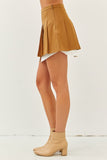 Camel Pleated Skirt Layered Shirt