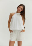 White Bubble Hem Poplin Halter Top