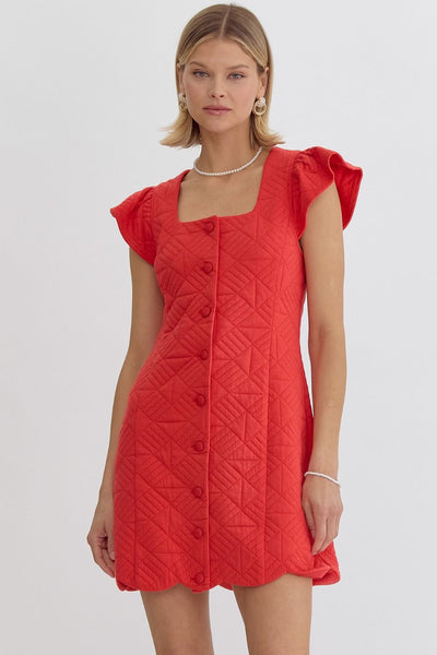 Red Quilted Ruffle Dress