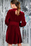 Burgundy Front Key Hole Velvet Dress