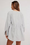 Free People Alana Linen Tunic Blue & White Combo