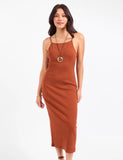 Rust Rib Knit Midi Dress