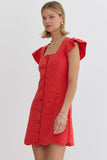 Red Quilted Ruffle Dress