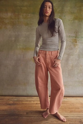 Free People Good Luck Mis Rise Barrel Desert Petal