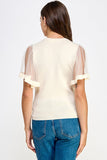 Off White Short Sleeve Knit Top