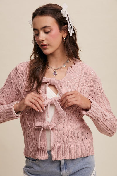 Pink Open Knit Front Cardigan