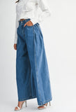 High Waisted Pleated Wide Leg Jean Pant