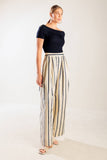 Ecur/Navy Striped Wide Leg Pant