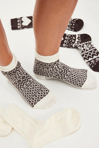 Free People Nordic Knit Sock Pack Brown Combo