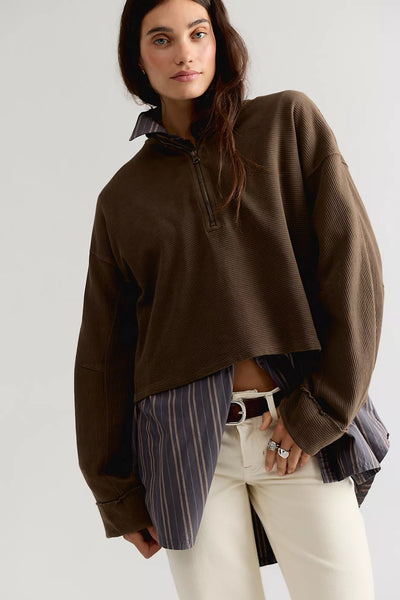 Free People Celeste Quarter Zip Teak