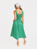 Sun Escape Shirred Waist Midi Dress Kelly Green Multi