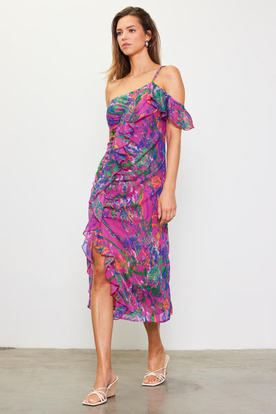 Magenta Multi One Shoulder Dress