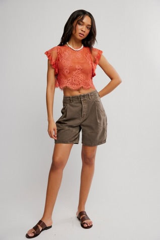 Free People Lunar Ash Lace Top Sunset
