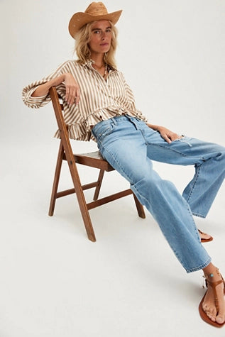 Free People Bailey Stripe Shirt Neutral Combo