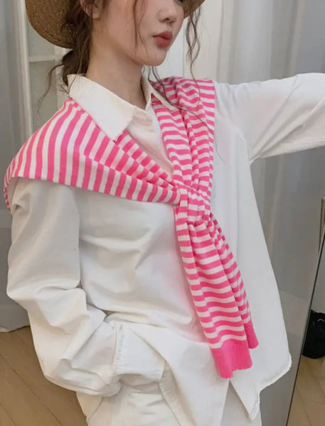 Striped Design Knotless Shawl Pink