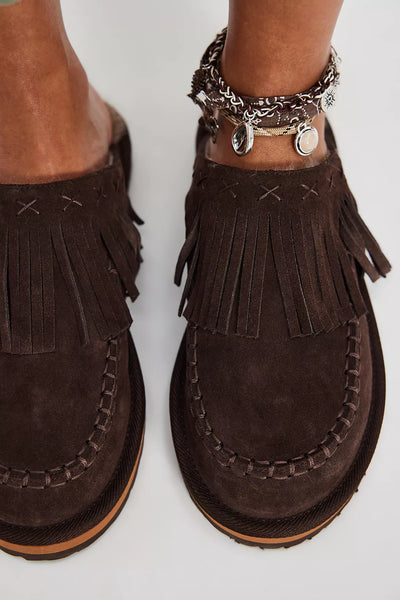 Free People Fallon Fringe Mule Chocolate Suede