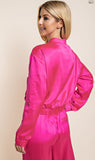 Hot Pink Satin Bomber Jacket
