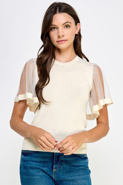 Off White Short Sleeve Knit Top